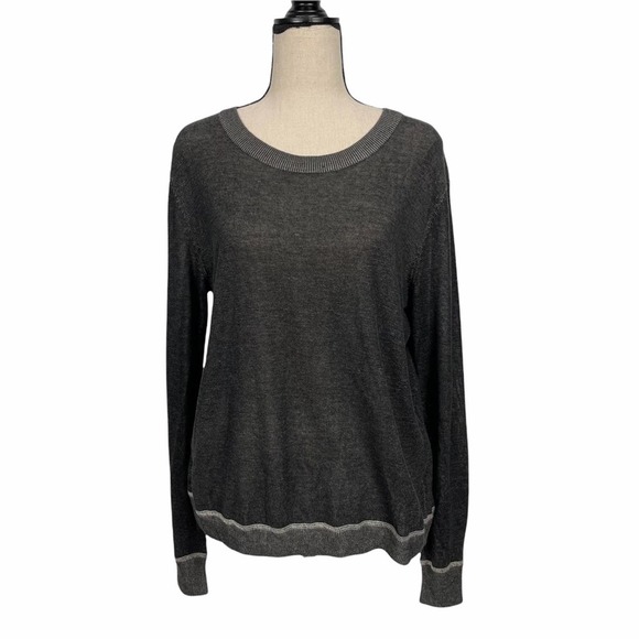 rag & bone Sweaters - Rag & Bone Charcoal Contrast Trim Split Back Lightweight Sweater Size Small